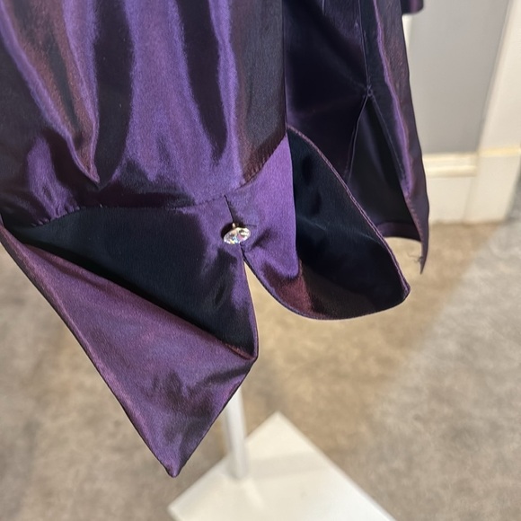 JS Collection Purple Tafetta Shiny Holiday New Years Button Belted blouse top - Picture 6 of 13